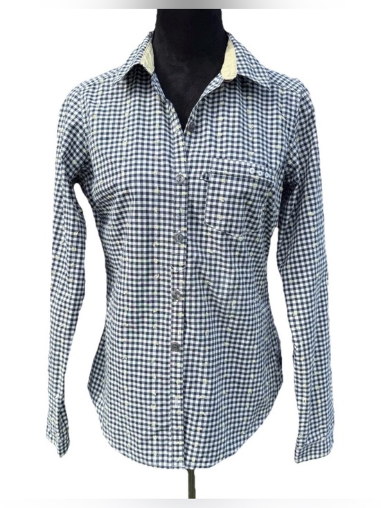 Columbia Tops - Columbia PFG Gingham Shirt S Yellow Textured Dot Red Accent Buttons Coastal